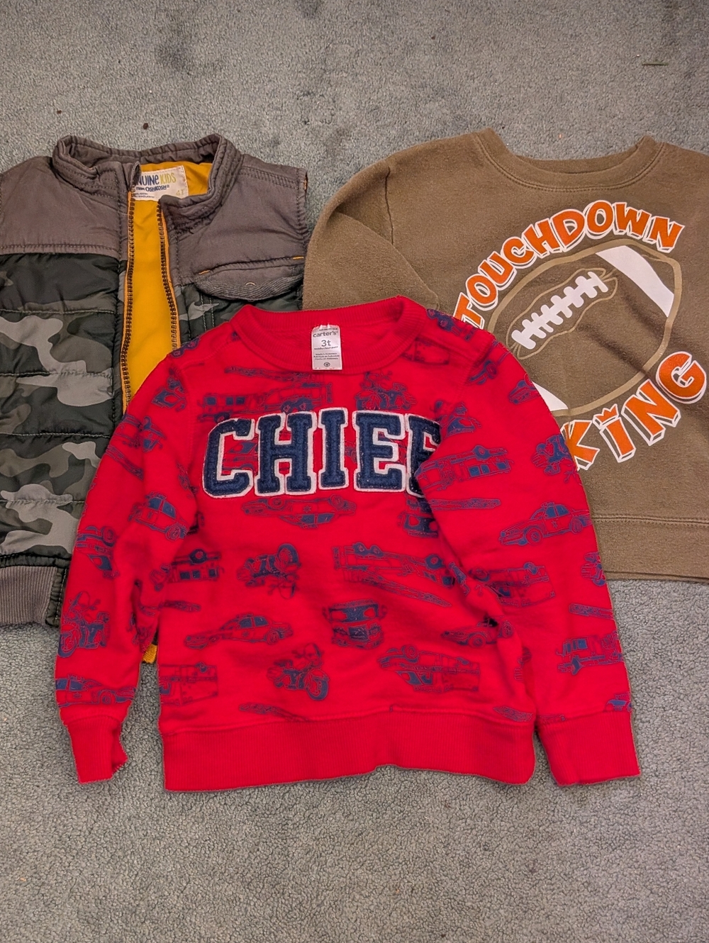 Bundle-Toddler 3T-Sweaters And Vest. Fire Chief, Touchdown King And Camo